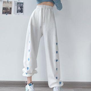 Heart Print Drawstring Harem Pants