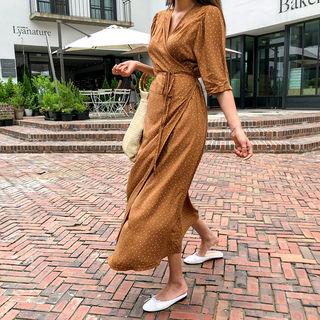 Polka-dot Maxi Surplice-wrap Dress