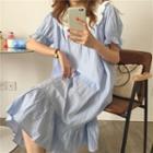 Color-block Frilled Short-sleeve Sleepdress