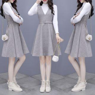Mock Neck Knit Top / Sleeveless A-line Dress