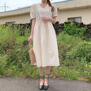 V-neck Stitch-trim Dress