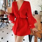 Frilled Bell-sleeve Dotted Playsuit