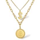 Dollar Sign Pendant Layered Chain Necklace Gold - One Size