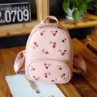 Cherry Embroidered Faux Leather Backpack