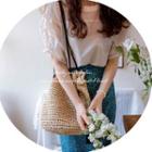 Slit-trim Drawstring-sleeve Blouse