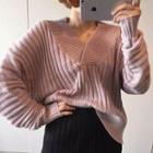 Plain V-neck Ribbed Sweater