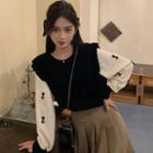 Long-sleeve Ruffle Trim Bow-accent Panel Sweater