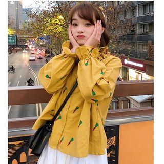 Pleat-trim Carrot Print Shirt Yellow - One Size