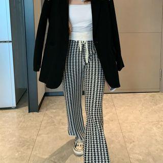 Houndstooth Wide Leg Knit Pants Houndstooth - Black & White - One Size