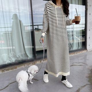 Hooded Striped Maxi Knit Dress