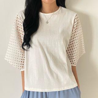 Net-sleeve Plain Blouse