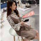 Set: Stand Collar Shirt + Spaghetti Strap Knit Dress