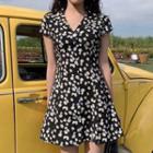 Short-sleeve Floral Print Chiffon A-line Mini Shirtdress