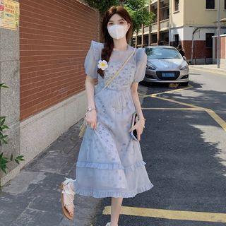Spaghetti Strap Floral Midi A-line Dress / Ruffle Trim Midi A-line Dress / Set