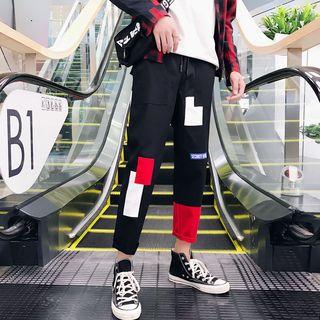 Cropped Color Block Straight Cut Pants
