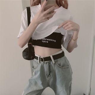 Cropped Letter Tank Top / Elbow-sleeve T-shirt