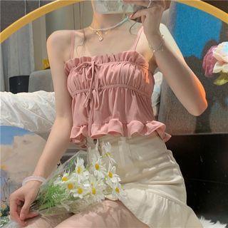 Frill Trim Cropped Camisole Top / Light Jacket