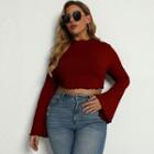 Plus Size Long-sleeve Lettuce Edge Crop Top