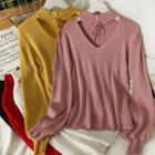Tie-neckline Skinny Knit Choker Top In 5 Colors