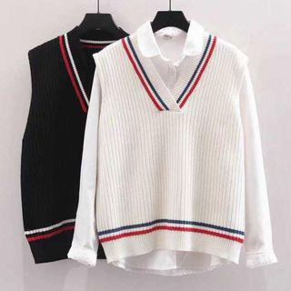Set: Shirt + V-neck Knit Vest