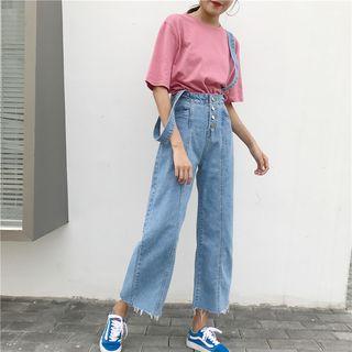Fray Suspender Wide Leg Jeans