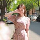 Square-neck Puff-sleeve Floral Long Dress