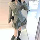 Long-sleeve Striped Blazer / High-waist Pleated Striped Skirt