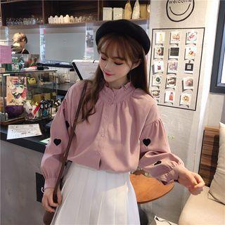 Heart Printed Stand Collar Blouse