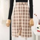 High-waist Faux-suede Plaid Midi Skirt