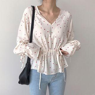 Heart Printed V-neck Top