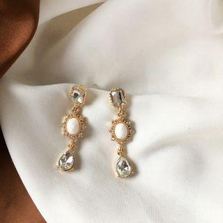 Retro Rhinestone Drop Earring 1 Pair - Gold - One Size
