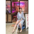 Drop-shoulder Hooded Check Sheer Shirtdress