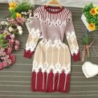 Contrast Color Long-sleeve Knit Sheath Dress