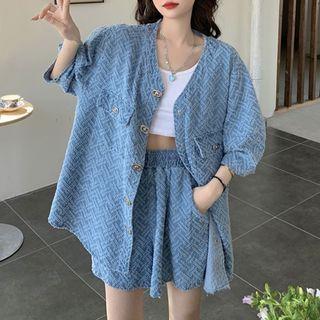 Puff-sleeve Denim Jacket / Wide Leg Shorts