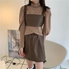 Puff-sleeve Top / Faux Leather Cropped Camisole Top / Mini A-line Skirt