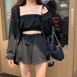 Loose-fit Jacket / Set: Plain Tube Top + Shorts