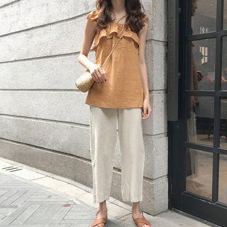 Ruffle Strap Top / Cropped Wide-leg Pants