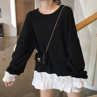 Ruffle Trim Pullover Deress Black - One Size