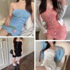 Plain Slim-fit Light Cardigan / Knit Mini Tube Dress