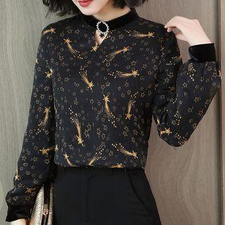 Long-sleeve Star Pattern Chiffon Top