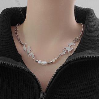 Faux Pearl Choker Necklace White Faux Pear - Silver - One Size