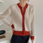 Long-sleeve Two-tone Single Breasted Cardigan