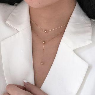 Copper Bead Layered Choker Necklace 1 Pc - Necklace - Two Layers - One Size