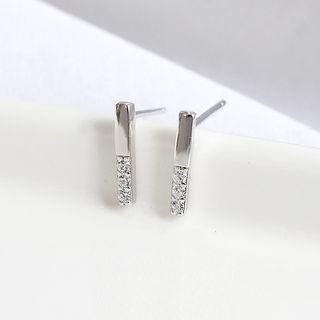 925 Sterling Silver Rhinestone Bar Earring Earrings - One Size