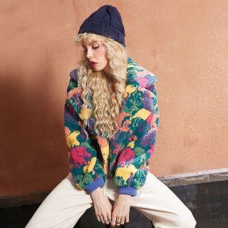 Notched-lapel Patterned Buttoned Jacket