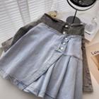 Denim High-waist Pleated A-line Skirt