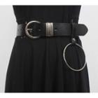 Hoop Pendant Genuine Leather Belt Black - One Size