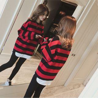Mock Two Piece Strips Knit Sweater