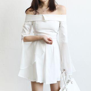 Off-shoulder Slit-sleeve A-line Cocktail Dress
