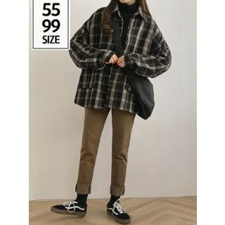 Dual-pocket Oversized Plaid Shirt Black - One Size